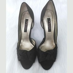Nina Brown Satin Peep Toe Heels
